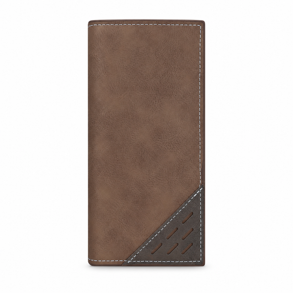 Two-Tone Long Bifold Wallet with Zipper Pocket