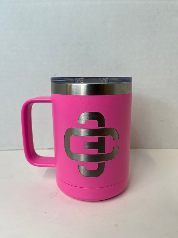 15 oz Pink Travel Mug Tumbler C3 logo
