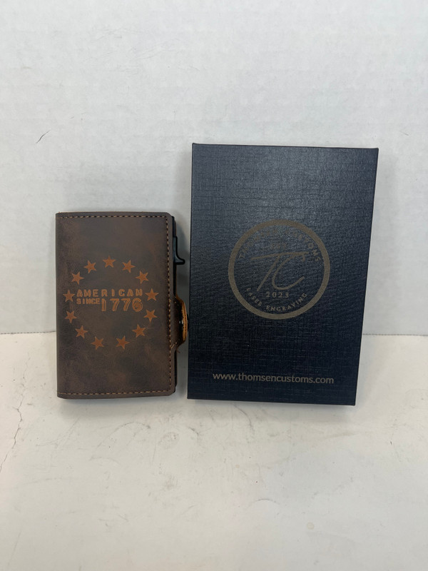American Since 1776 Betsy Ross Stars Brown Leather Pop Up Wallet