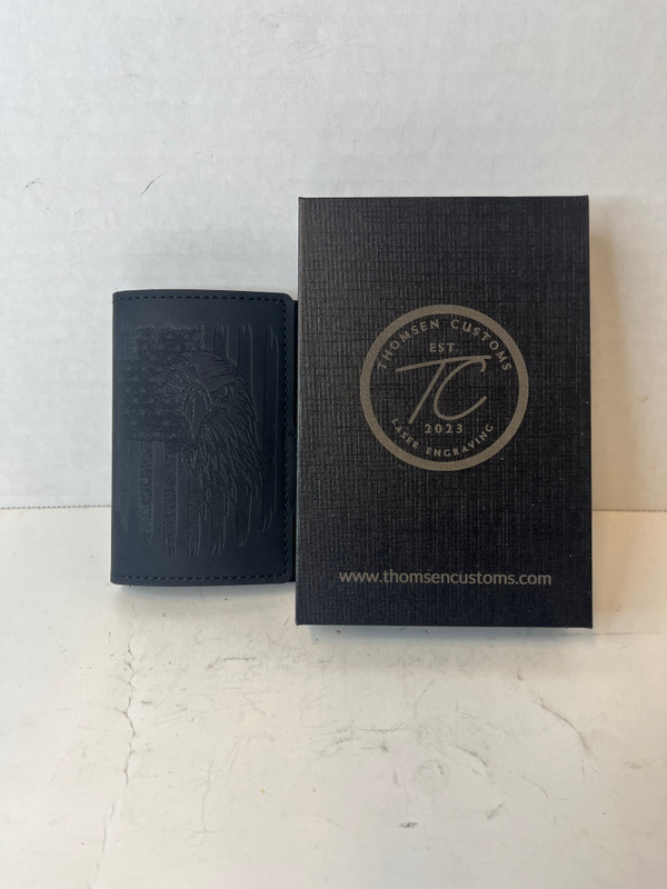 American Flag Bald Eagle Black Leather Pop Up Wallet