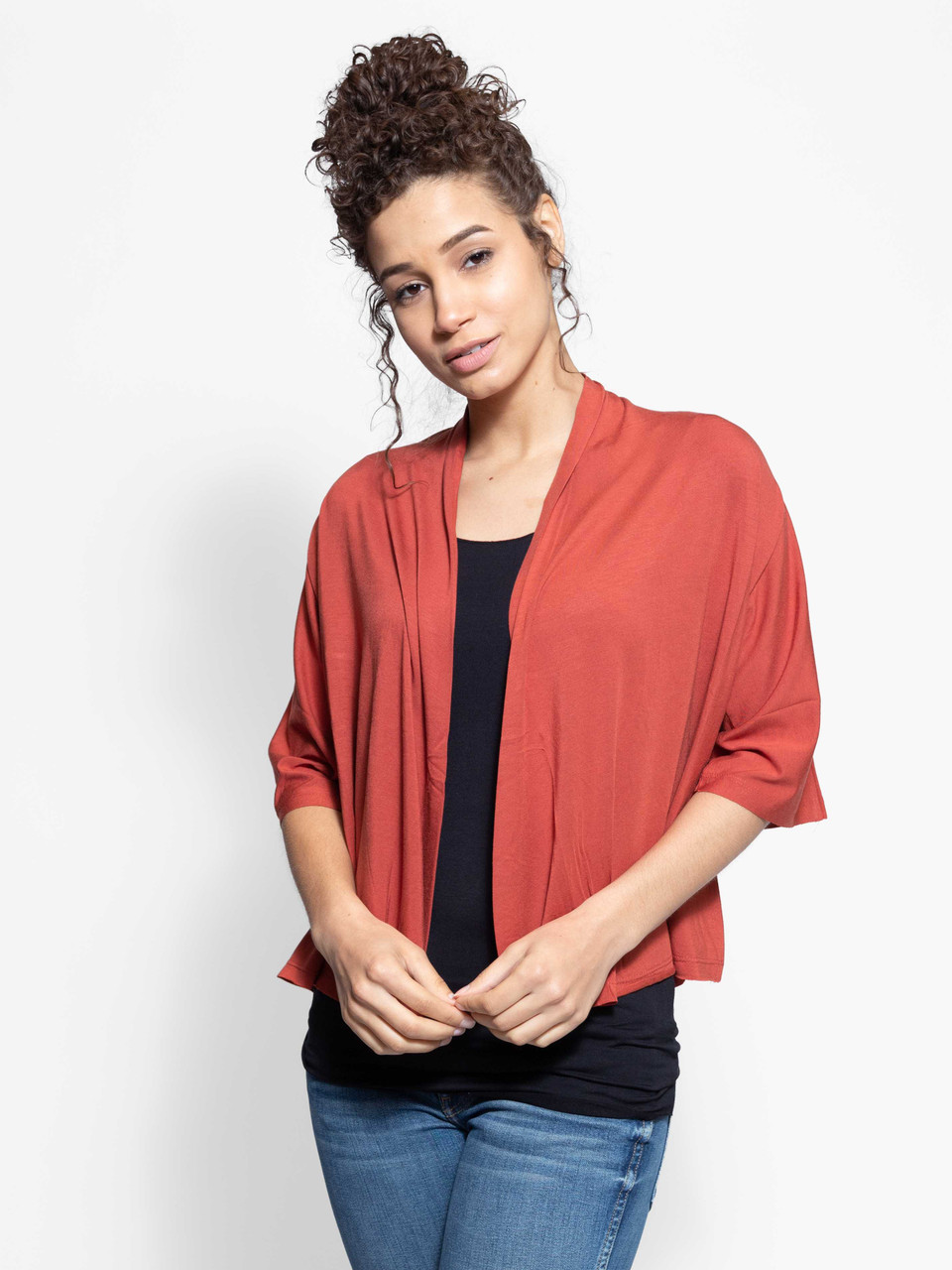 Elbow Sleeve Cropped Modal Cardigan Soft & Stylish
