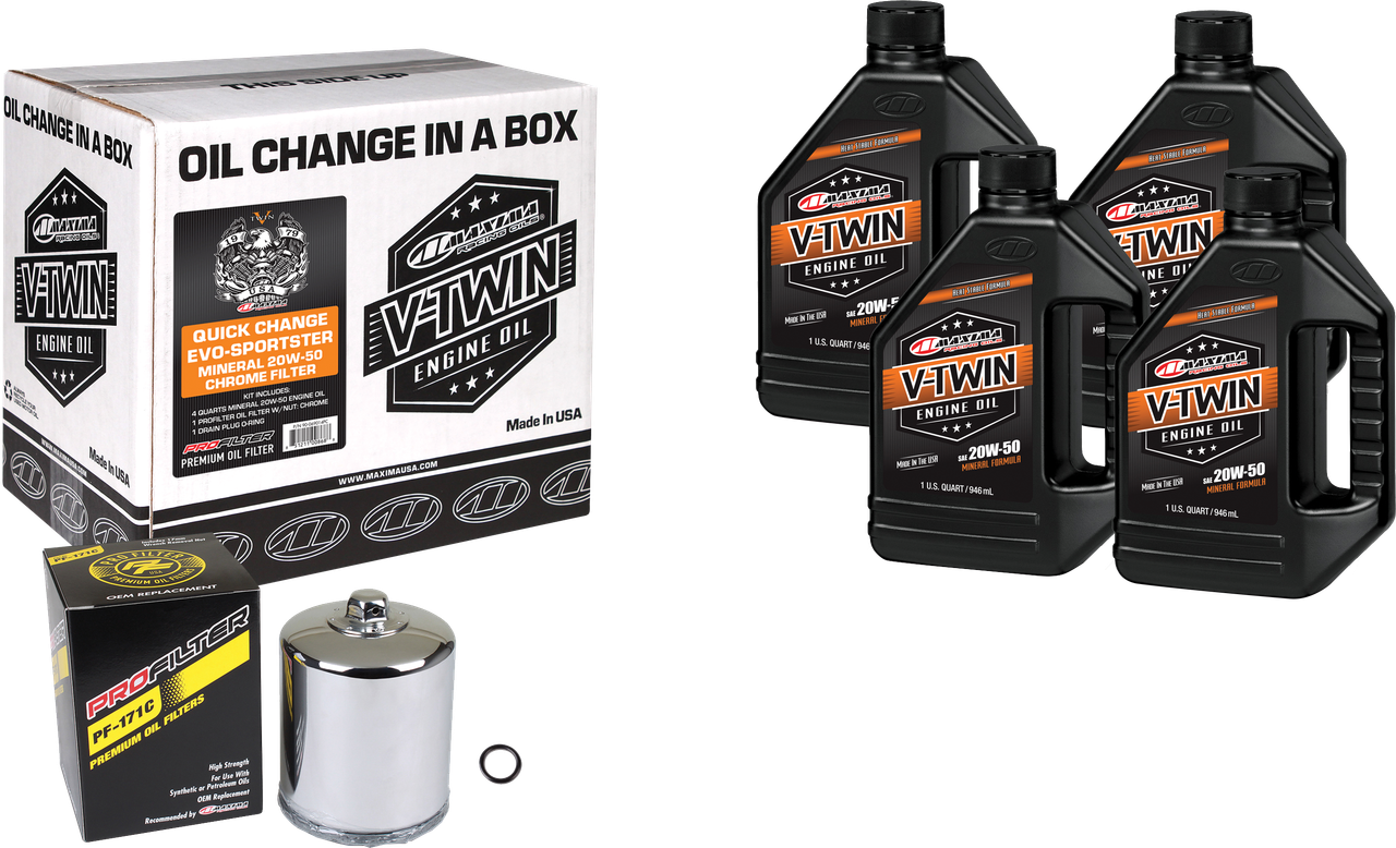 V Twin Oil Change Kit Evo Mineral Chrome Filter