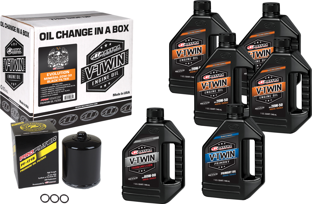 V Twin Oil Change Kit Mineral Evo Black Filter