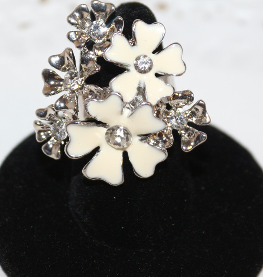 Beige Flower and Silver with Diamond