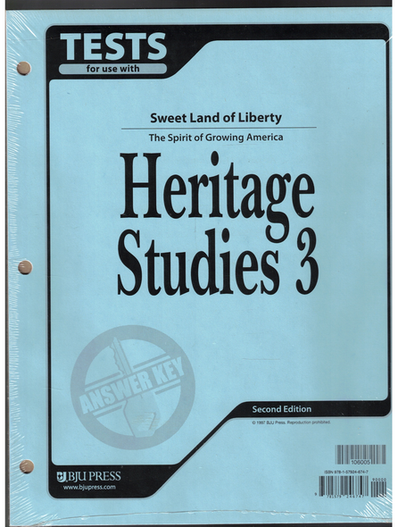 Answer Key Tests for use with Heritage Studies 3 2nd Edition by BJU Press