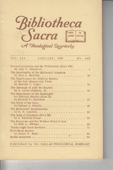 BibliothecaSacra, Volume 113, Number 449, Jan-Mar [Paperback] [Jan 01, 1956] John F. Walvoord
