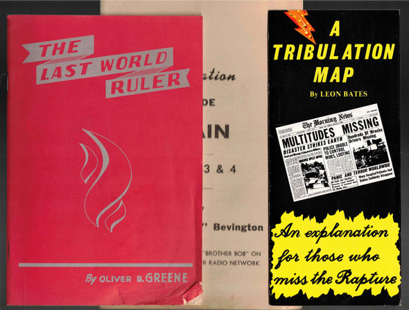 A Vintage Lot of 3 Tribulation Booklets Tribulation Map Leon Bates, Last World Ruler Oliver B. Greene