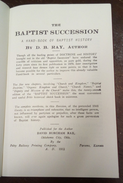 Baptist Succession A Hand-Book of Baptist History by D. B. Ray