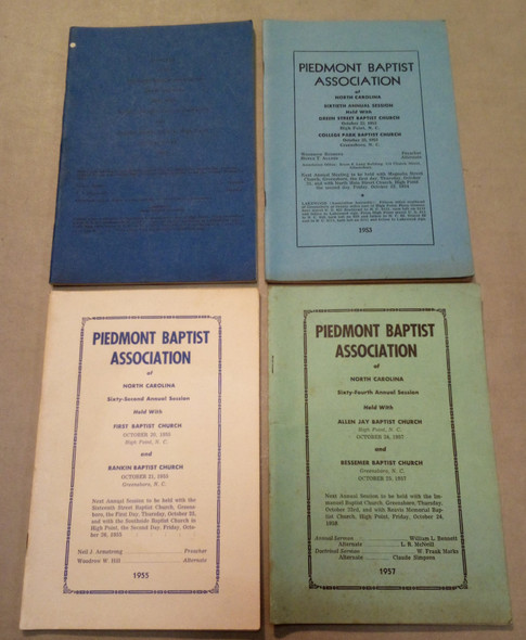 Piedmont Baptist Association of North Carolina Lot of 4 Booklets for Annual Sessions 1950's