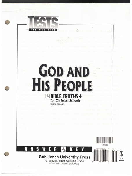 Bible Truths 4 for Christian Schools Test Answer Key from BJU Press