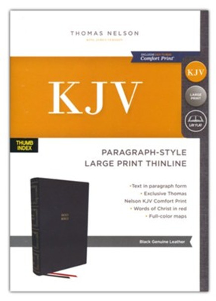 Paragraph Style Large Print Thinline Bible, Indexed, KJV (Genuine Leather, Black)