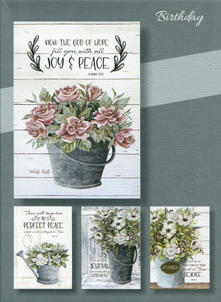 Birthday: Bucket Of Blooms (Boxed Cards) 12-Pack