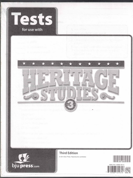 Tests for use with Heritage Studies 3 (3rd Edition) BJU Press