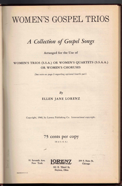 Women's Gospel Trios A Collection of Gospel Songs by Ellen Jane Lorenz