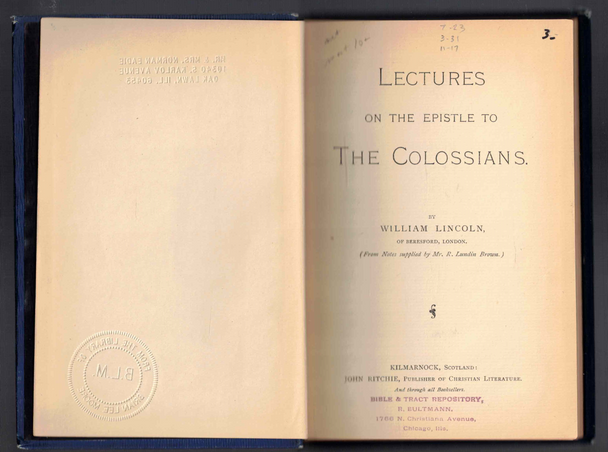 Lectures on The Epistle to The Colossians by William Lincoln