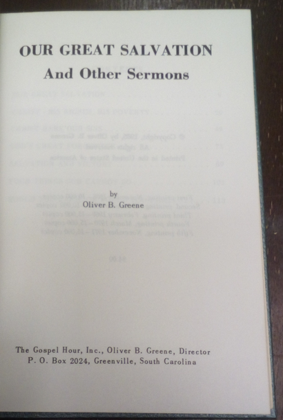 Our Great Salvation and Other Sermons by Oliver B. Greene