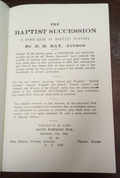 Baptist Succession A Hand-Book of Baptist History by D. B. Ray
