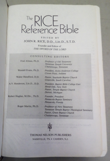 Holy Bible Rice Reference Bible King James Version Thomas Nelson