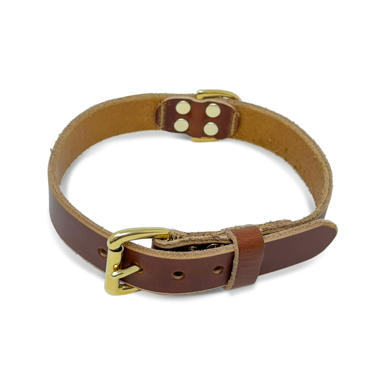 5/8 Leather Dog Collar Double Stitched Solid Brass Hardware