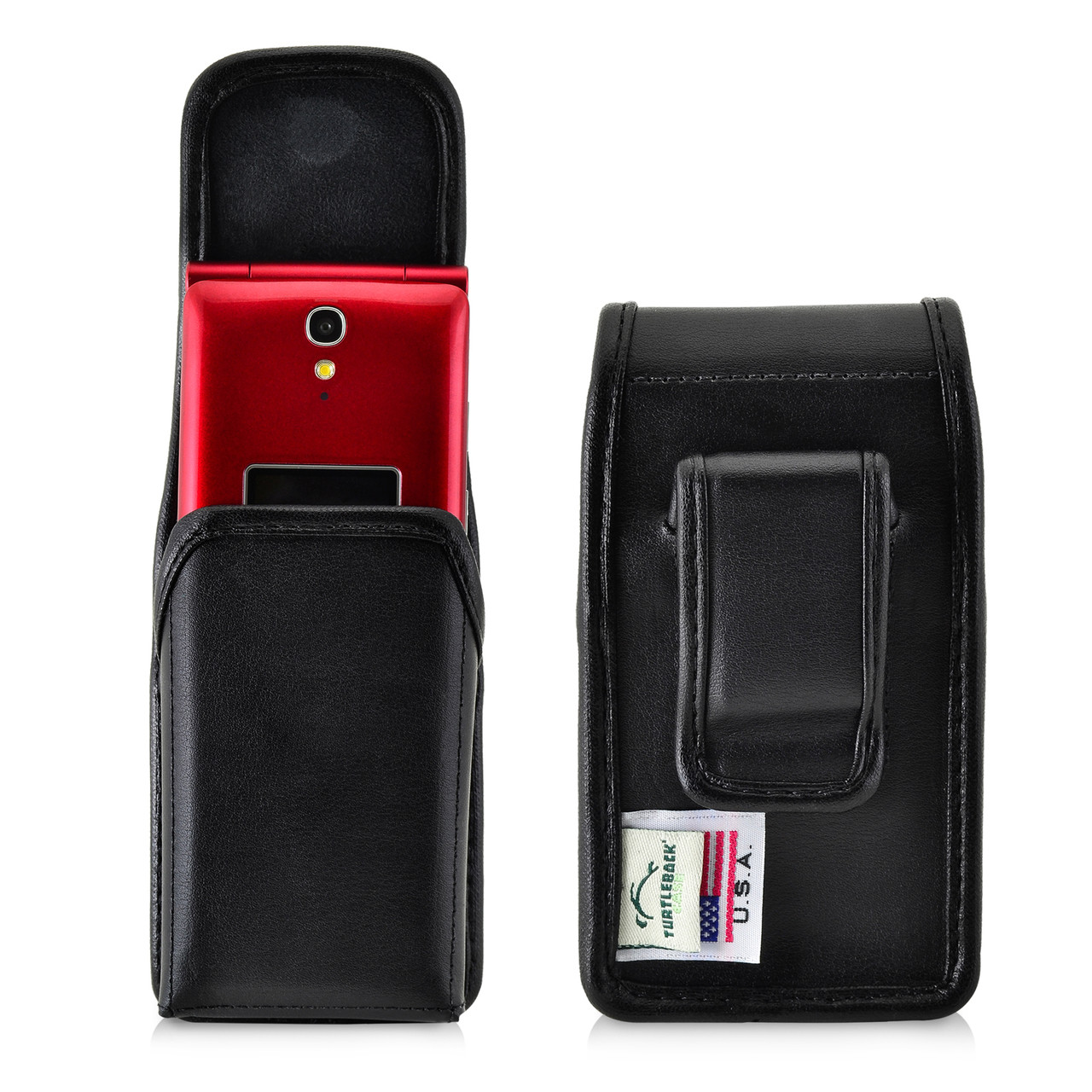 韓国発!【BLACKUP】Phone nose snap button check belt bag Greatcall Flip Black LEATHER Pouch Magnet Closure Belt Clip