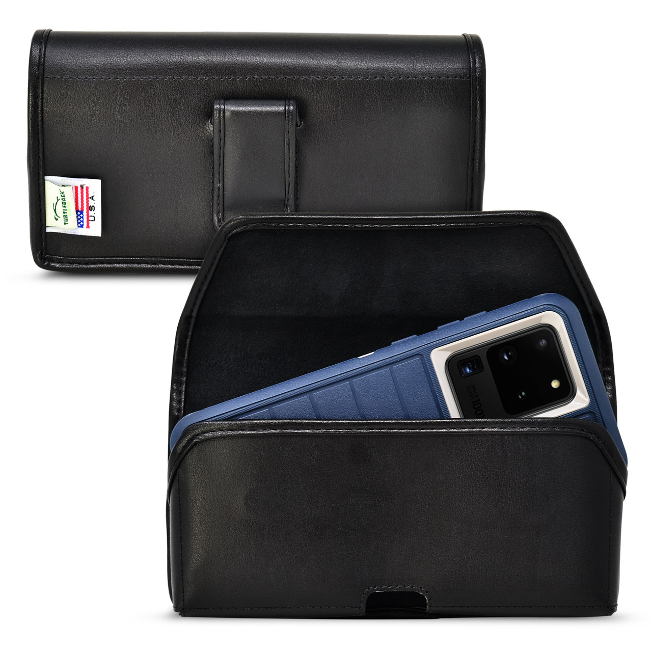 Galaxy S24 Ultra S23 Ultra holster fits with OTTERBOX DEFENDER, Horizontal,  Leather Executive Belt Clip