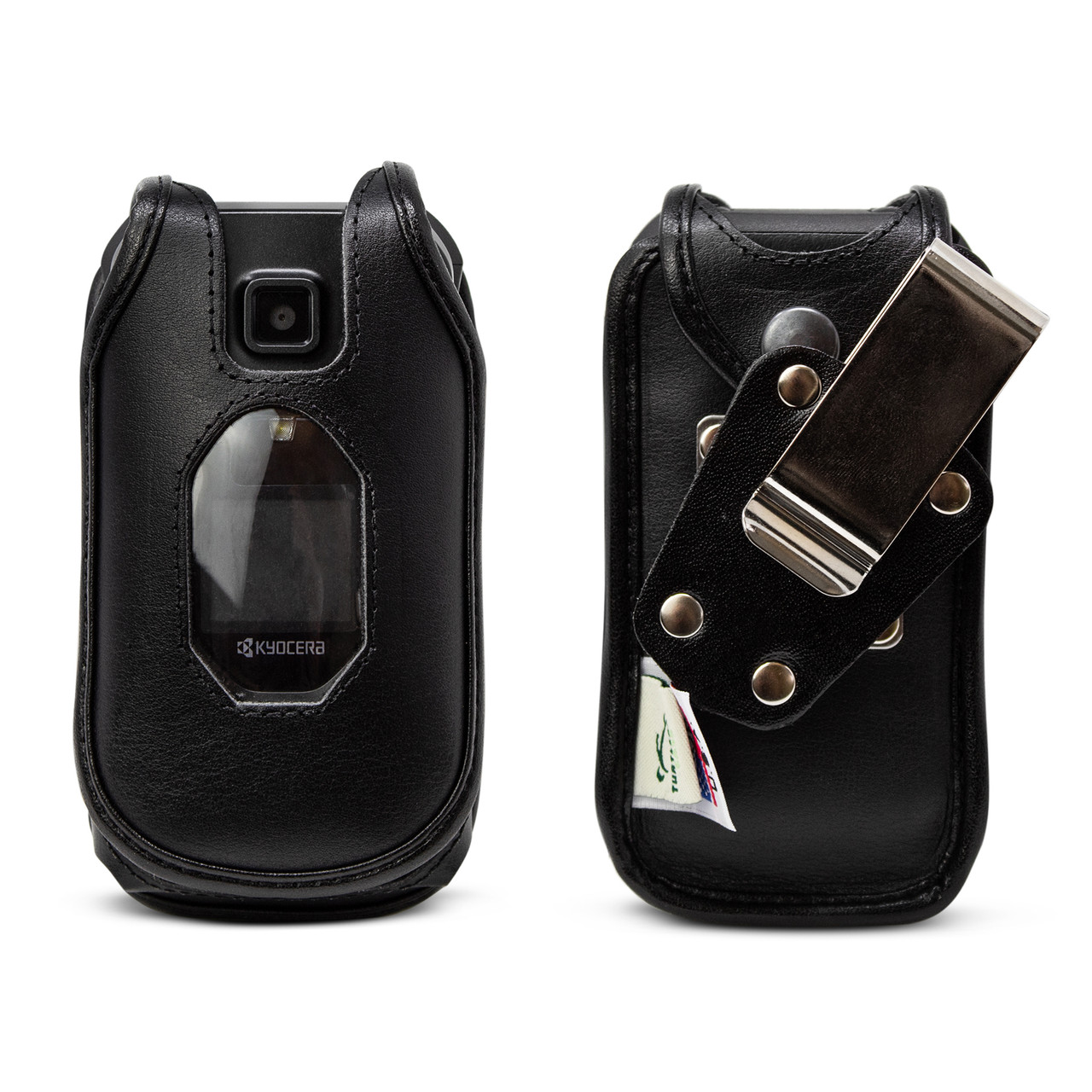 Kyocera DuraXE Epic Flip Phone Black Leather Fitted Case, heavy