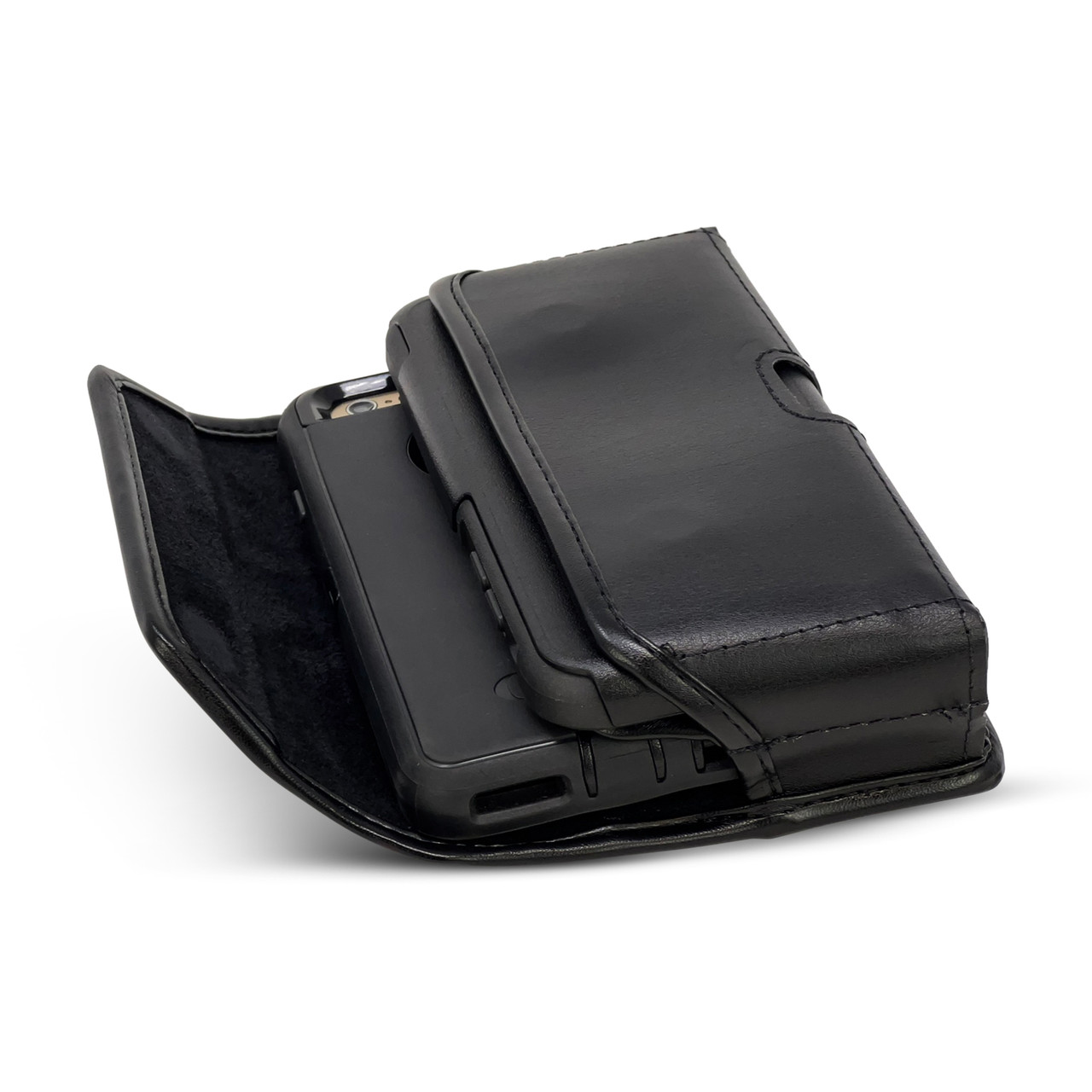 USA Made Dual Phone Holster Carries 2 LARGE Phones - Horizontal Black  Leather Belt Pouch with Executive Belt Clip, Made in USA