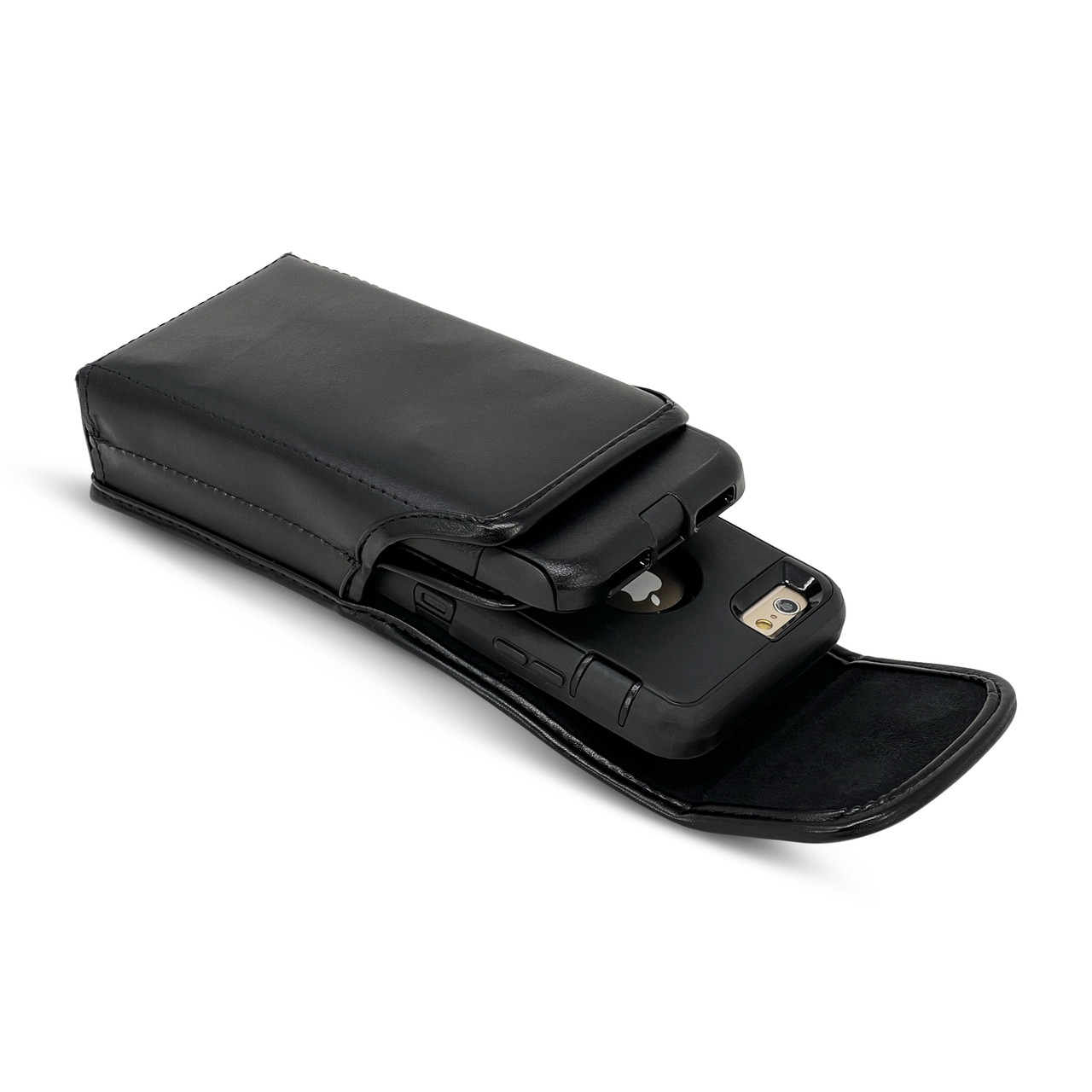 USA Made Dual Phone Holster Carries 2 MEDIUM Phones - Black Leather  Vertical Pouch with Heavy Duty