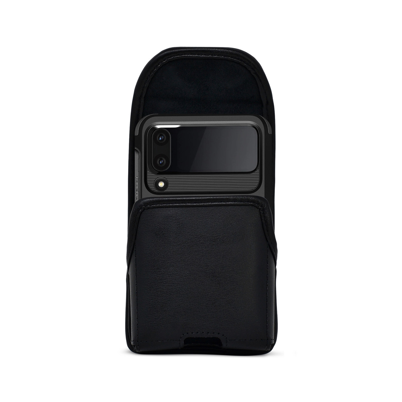 ★DESIGN SKIN★ Galaxy Banding Leather Strap Case Black Galaxy Z Flip6 Flip 5 and 4 5G Bulky Fit Holster Case - Shop