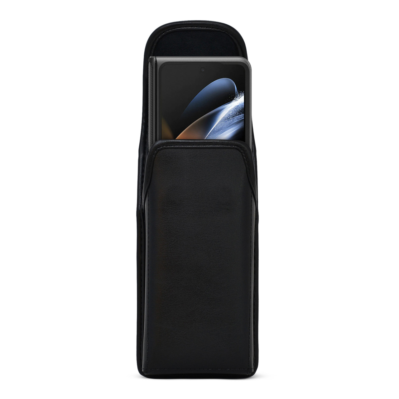 ★DESIGN SKIN★ Galaxy Banding Leather Strap Case Black Galaxy Z Fold4 Holster Belt Clip Case Black Leather Bulky