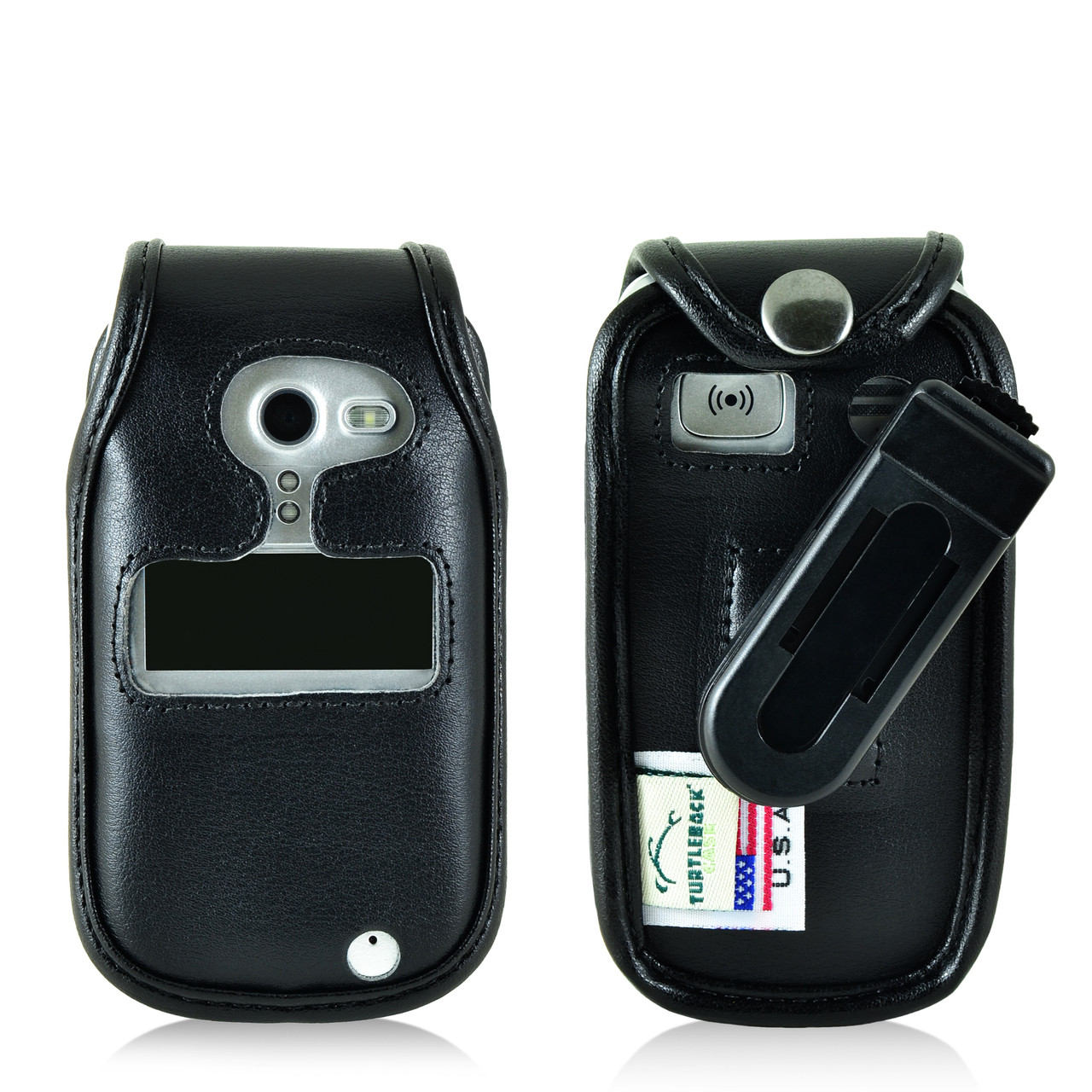 Doro PhoneEasy 626 Flip Phone Fitted Case Black Leather Plastic Clip