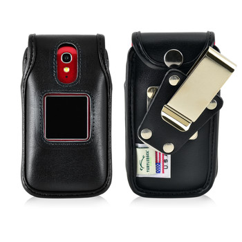 ZTE Z320 Cymbal Flip Phone Case Black LEATHER Remove Clip