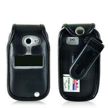 Doro PhoneEasy 626 Flip Phone Fitted Case Black Leather Plastic Clip Turtleback