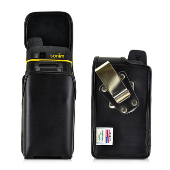 Sonim XP7 Koamtac Scanner Black Leather Holster Pouch Rotating Removable Metal Belt Clip By Turtleback