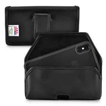 iPhone 11 Pro (2019), XS (2018) & X (2017) Belt Holster Case Black Leather Pouch Executive Belt Clip Horizontal