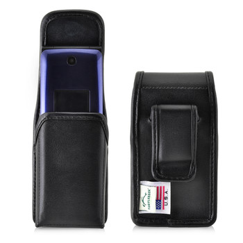 Consumer Cellular Alcatel GO FLIP, Go Flip V, ATT Flip2, T-Mobile 4044W, MYFLIP (A405DL) Black LEATHER Magnet Closure Executive Belt Clip