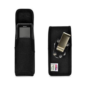 Kyocera DuraTR E4750 Black Nylon Pouch Holster Case with Heavy Duty Metal Rotating Belt Clip, Magnetic Flap