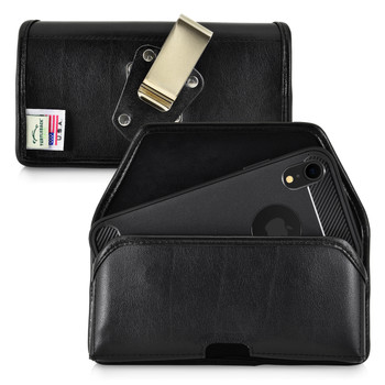 iPhone 11 (2019) & iPhone XR (2018) Belt Case Horizontal Holster Black Leather Pouch Heavy Duty Rotating Clip