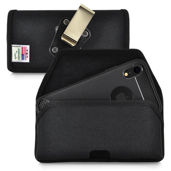 iPhone 11 (2019) & iPhone XR (2018) Belt Clip Horizontal Holster Case Black Nylon Pouch Heavy Duty Rotating Clip