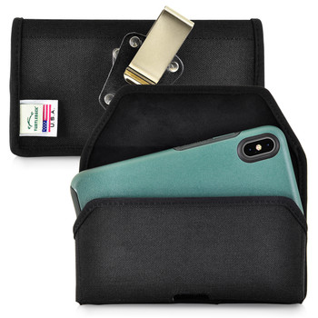 Turtleback Belt Clip Case Designed for iPhone 11 Pro Max (2019) / XS Max (2018) with OTTERBOX SYMMETRY, Black Nylon Holster Pouch with Heavy Duty Rotating Belt Clip, Horizontal Made in USA