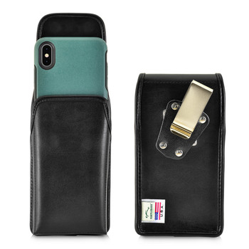 Turtleback Belt Case Designed for iPhone 11 Pro Max (2019) / XS Max (2018) with OTTERBOX SYMMETRY, Vertical Holster Black Leather Pouch with Heavy Duty Rotating Belt Clip, Made in USA