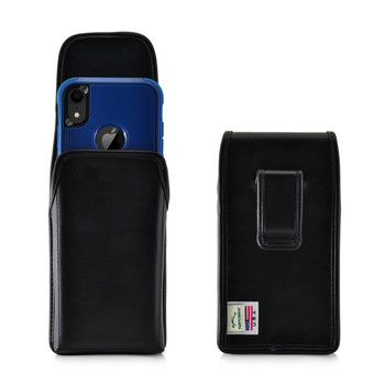 iPhone 11 (2019) & XR (2018) Fits with OTTERBOX COMMUTER, Vertical Belt Case Black Leather Pouch with Executive Belt Clip, Made in USA