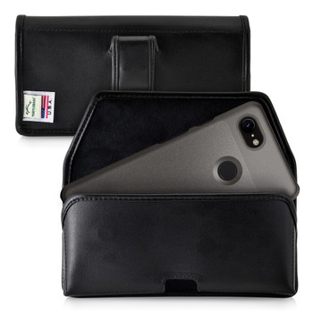 Google Pixel 3 (2019) Belt Case Black Leather Pouch with Executive Belt Clip, Horizontal