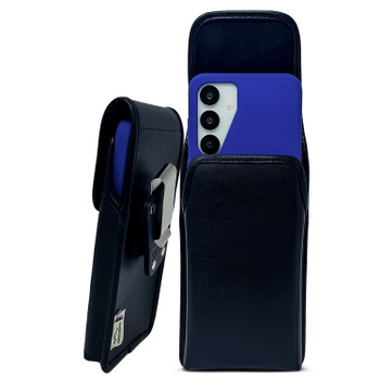 Galaxy S26 Plus, S25+ S24+ Plus Fits with OTTERBOX COMMUTER Vertical Holster Black Leather Pouch Rotating Belt Clip