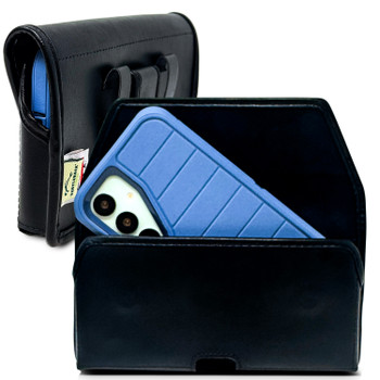 Galaxy S26 Plus, S25+ S24+ Plus Fits with OTTERBOX DEFENDER Black Leather Belt Case Pouch Executive Belt Clip Horizontal