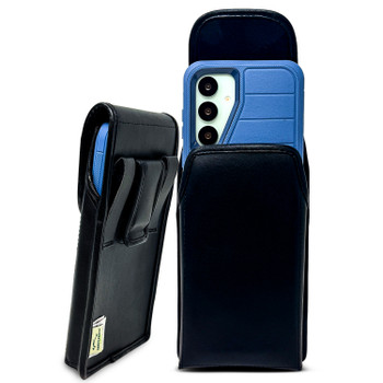 Galaxy S25+ S24+ Plus Fits with OTTERBOX DEFENDER Vertical Belt Case Black Leather Pouch Executive Belt Clip