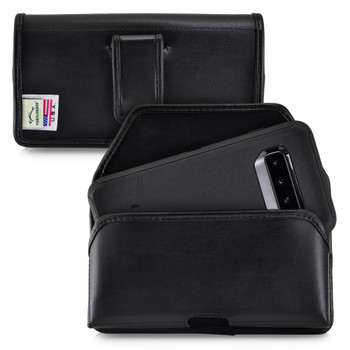 Galaxy S24-S20 S10 Fits with OTTERBOX DEFENDER Black Leather Belt Case Pouch Executive Belt Clip Horizontal