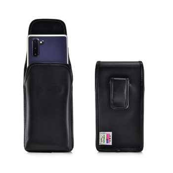 Samsung Galaxy Note 10 (2019) Vertical Belt Holster Case Black Leather Pouch with Executive Belt Clip