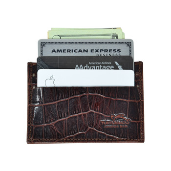 Genuine Leather Front Pocket Wallet Minimalist Alligator Print with RFID Blocking