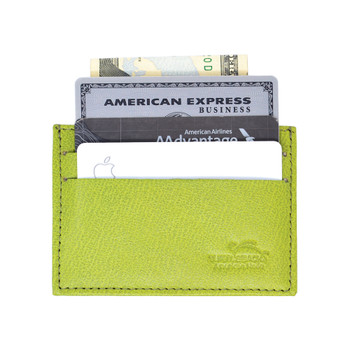 Leather Front Pocket Wallet with RFID Blocking in LIME